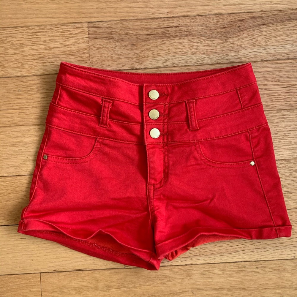 Red High Waisted Shorts